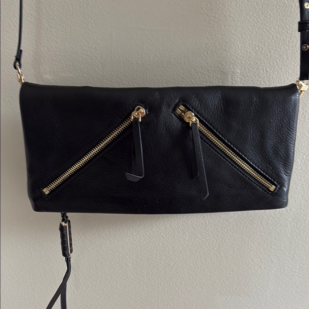 Black and Gold Textured Crossbody Bag with Adjustable Strap